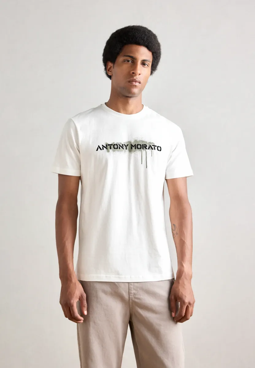 REGULAR FIT WITH MATT  AND FLOCK LOGO  - T-Shirt print - cream