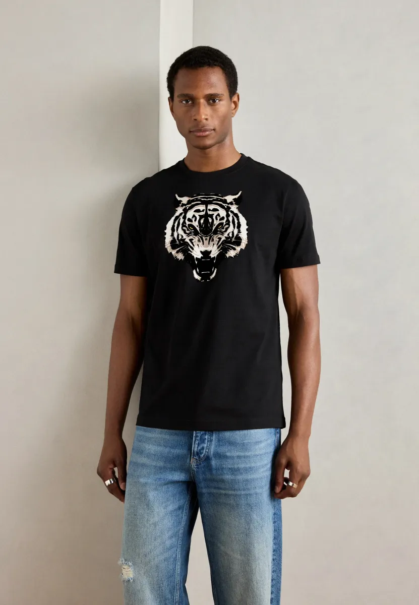 REGULAR FIT WITH MATT AND FLOCK - T-Shirt print - black