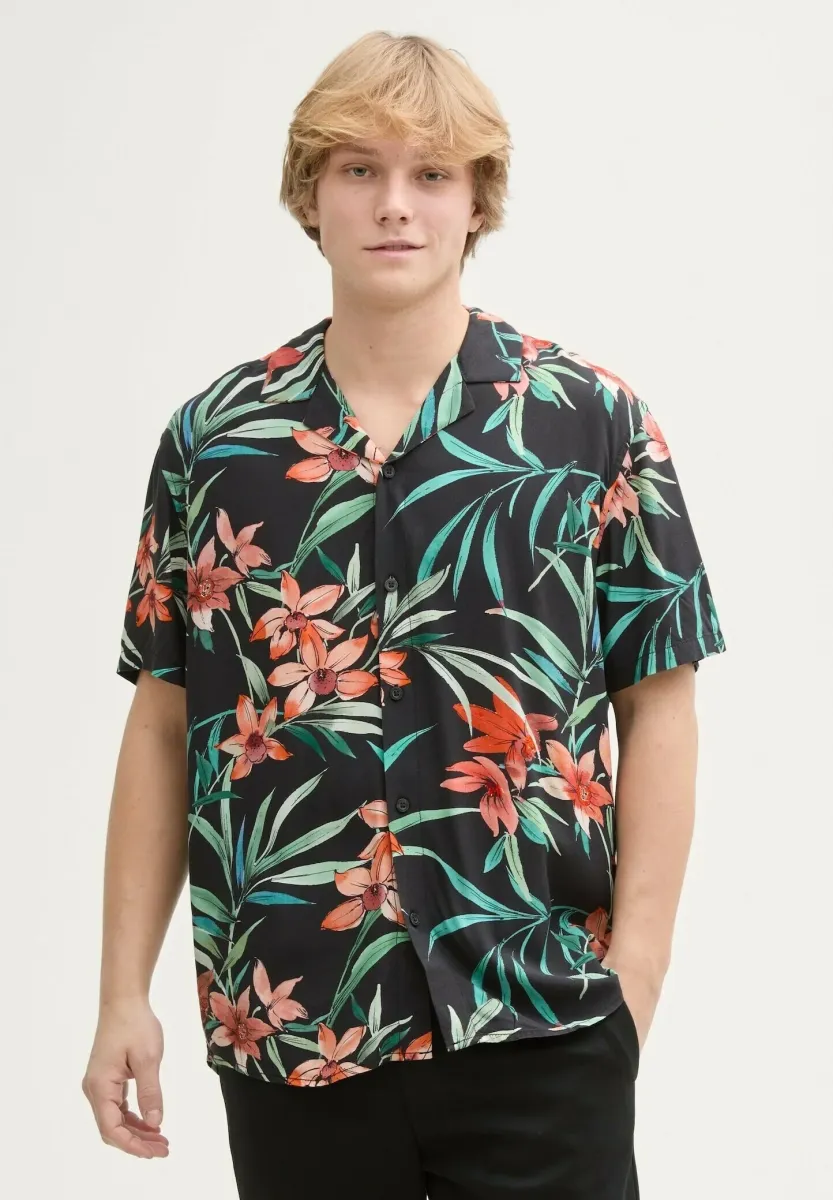 RELAXED FIT MIT BLUMEN-MUSTER - Hemd - black big flowery print