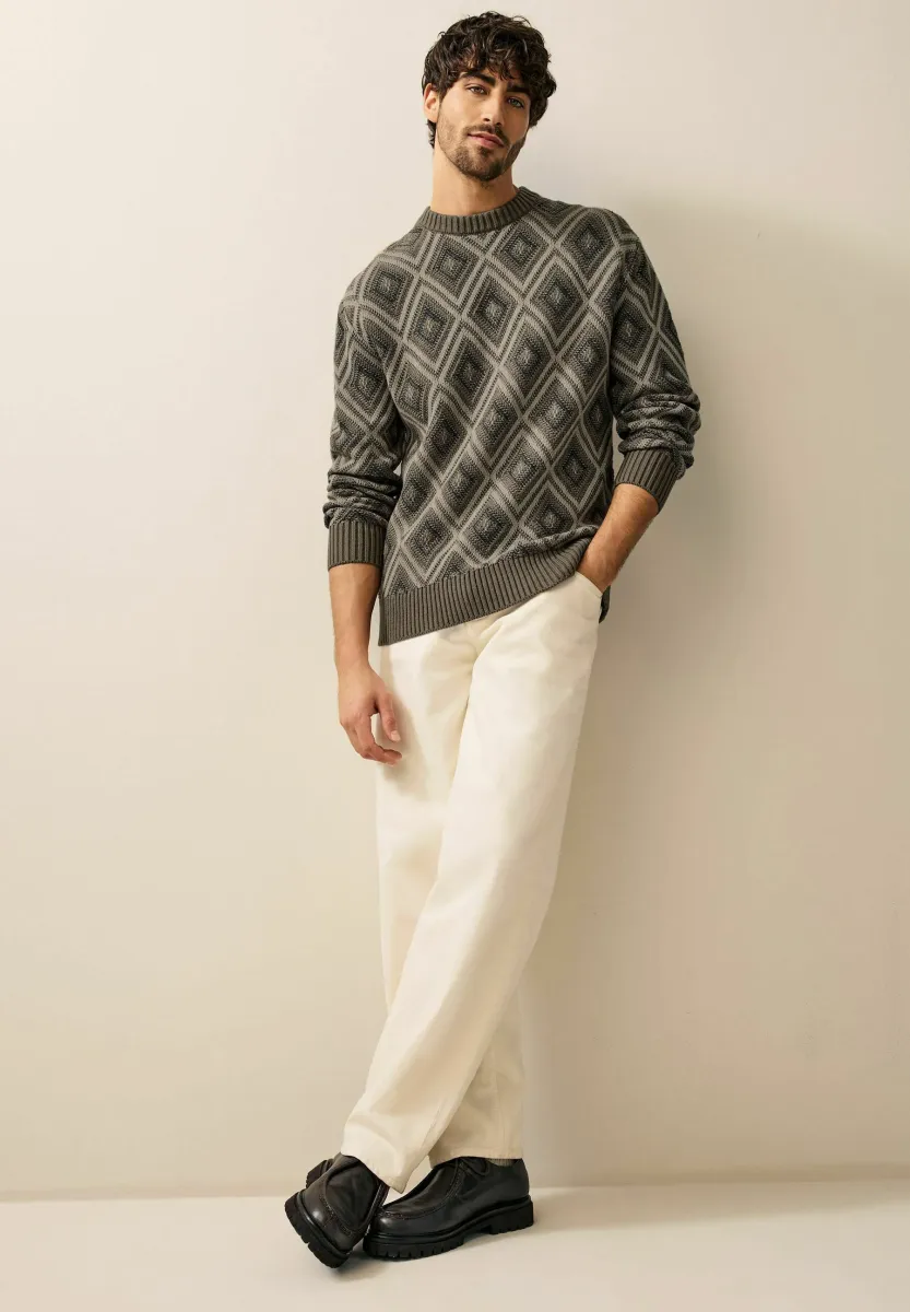 RELAXED FIT RICH GEOMETRIC CREW  - Strickpullover - brown