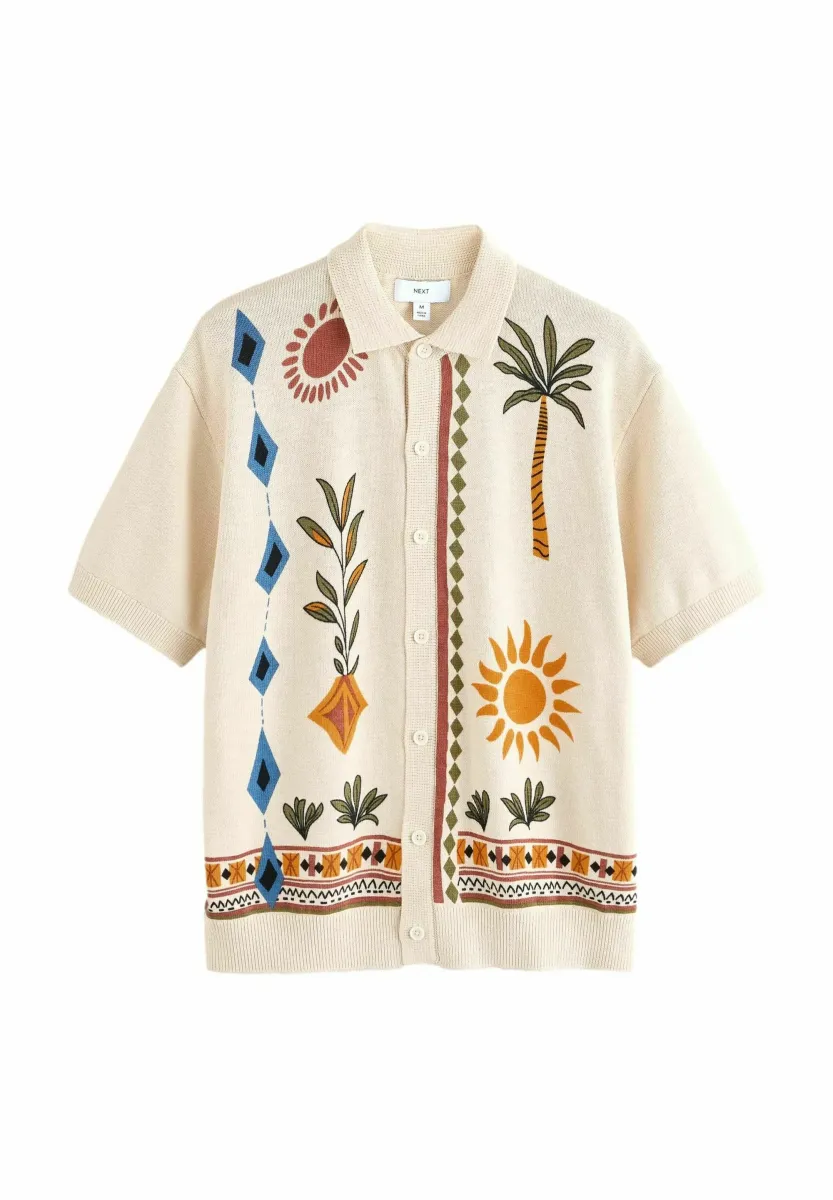 RELAXED FIT SHORT SLEEVE PRINTED -THROUGH - Hemd - ecru white