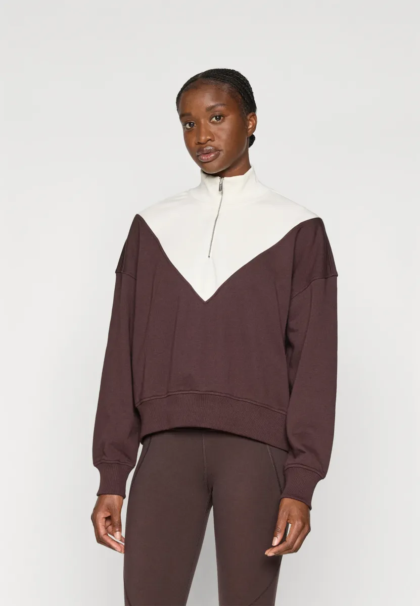 REVIVE CROP HALF ZIP NEW - Sweatshirt - sablebrown/lilywhite