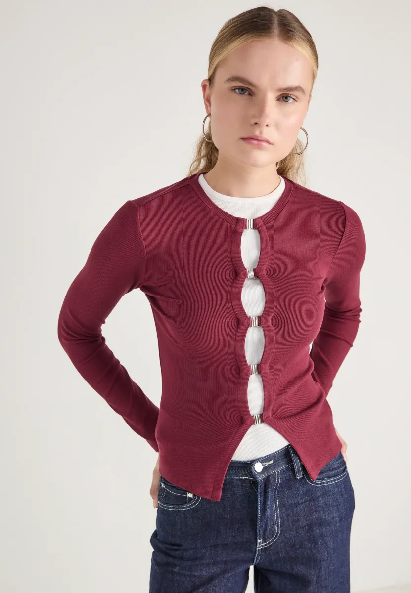 RIB BUCKLE TOP - Strickjacke - tawny port