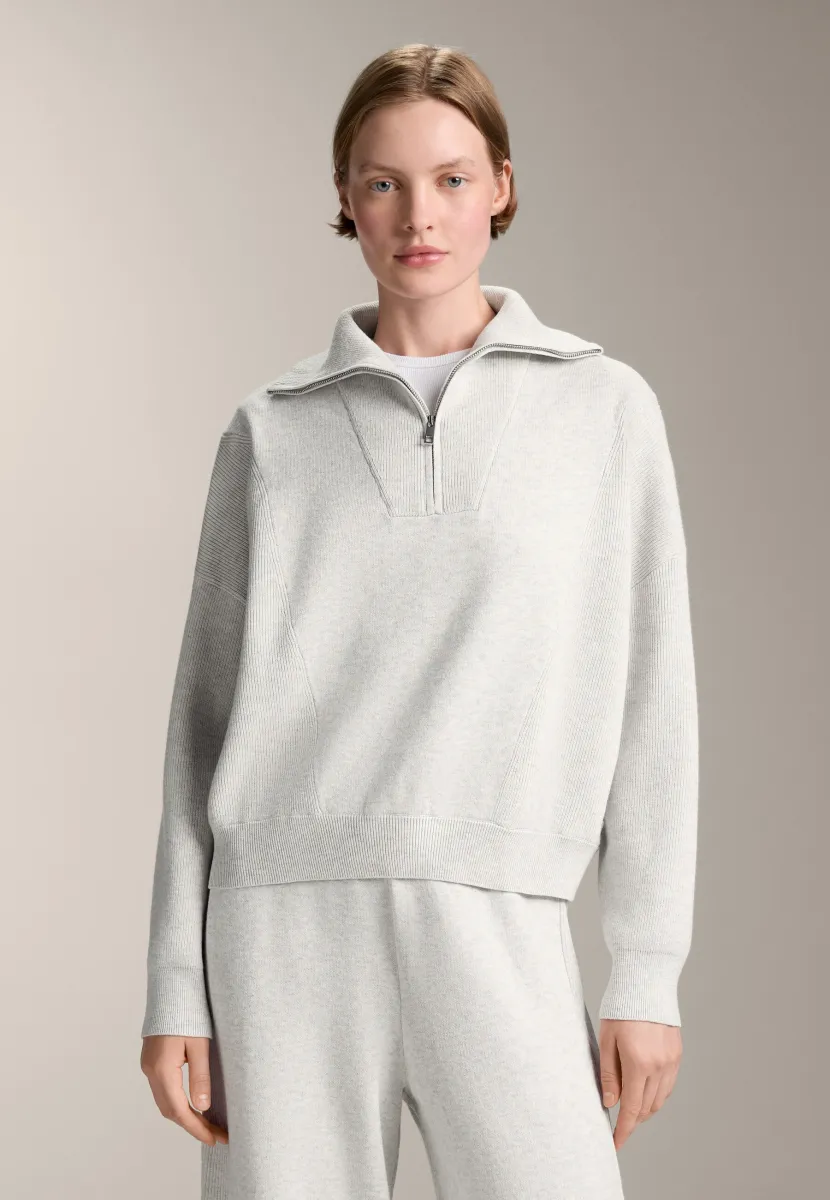 RIB KNIT HALF-ZIP - Strickpullover - mottled light grey
