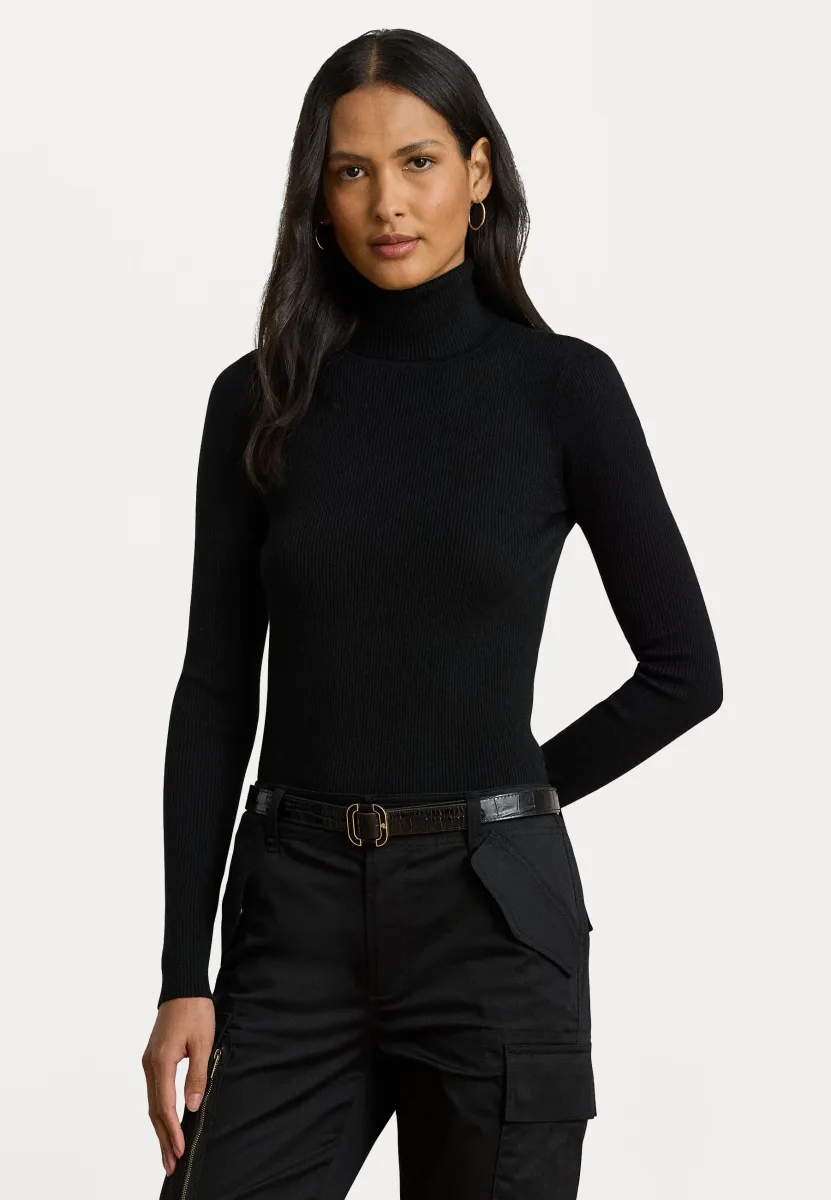 RIB KNIT ROLL NECK JUMPER - Strickpullover - black