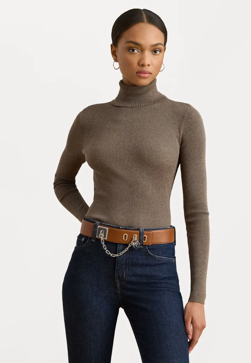 RIB KNIT ROLL NECK JUMPER - Strickpullover - taupe brown heather