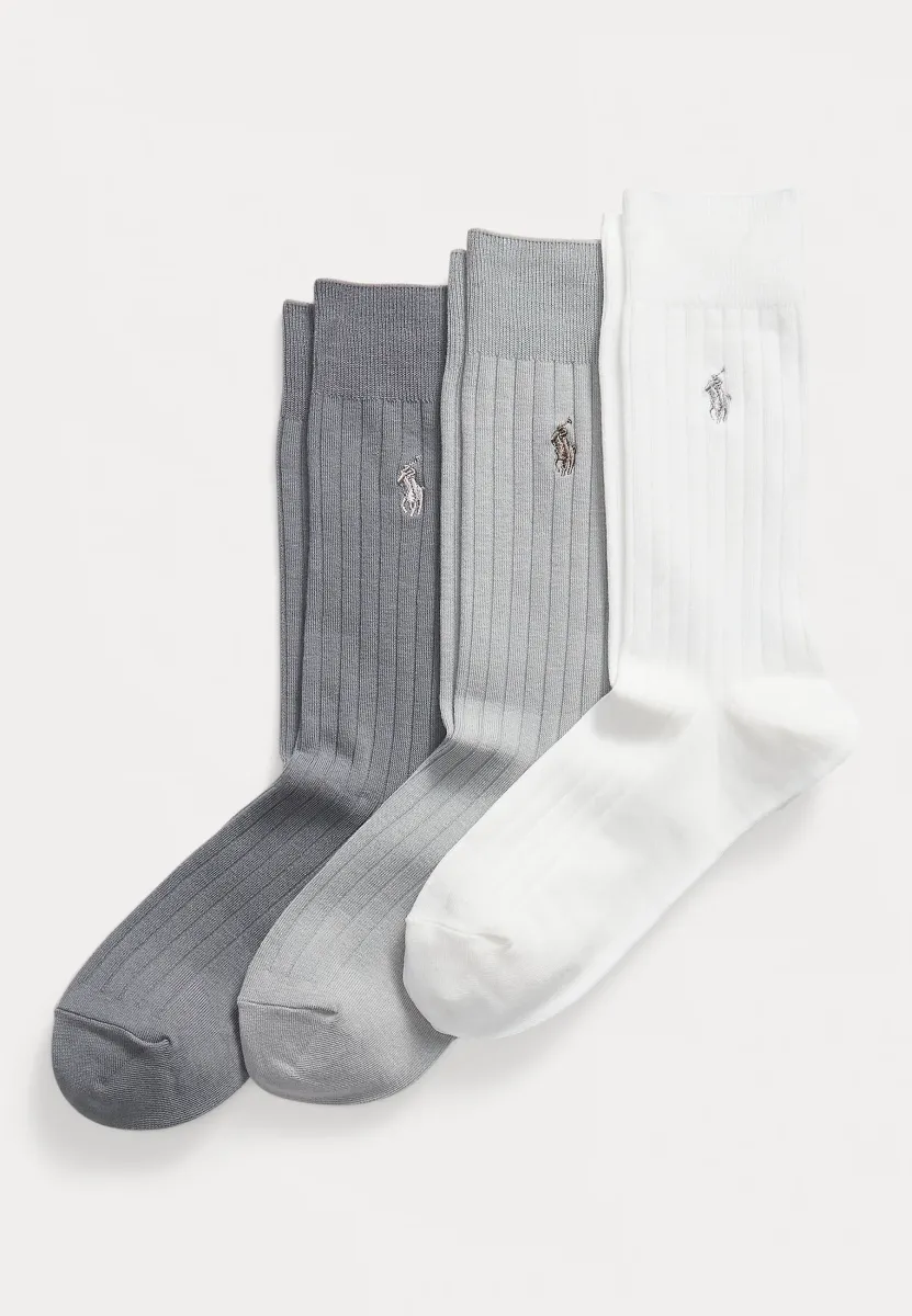 RIBBED COTTON BLEND TROUSER SOCK 3-PACK - Socken - ivory/grey multi