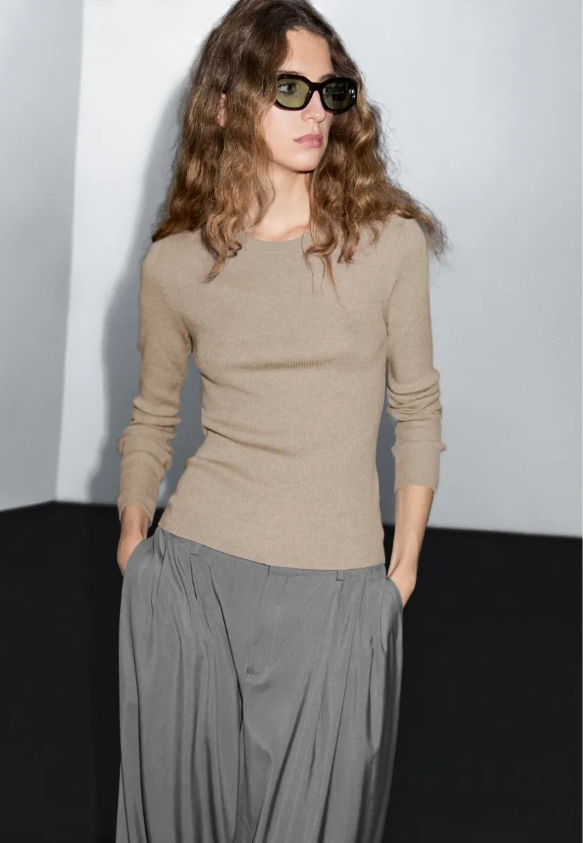 RIBBED CREW NECK - Strickpullover - LIGHT BROWN