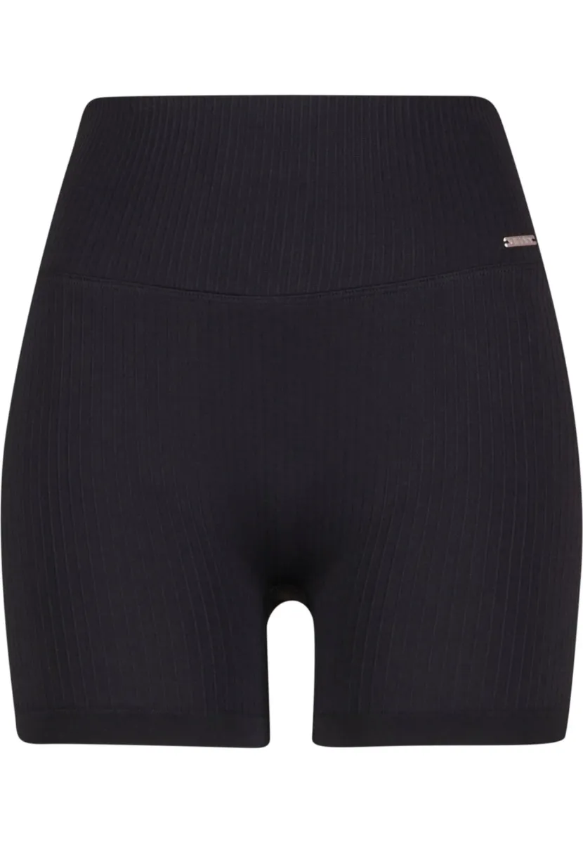 RIBBED HIGH MIDI BIKER SHORT - Tights - black