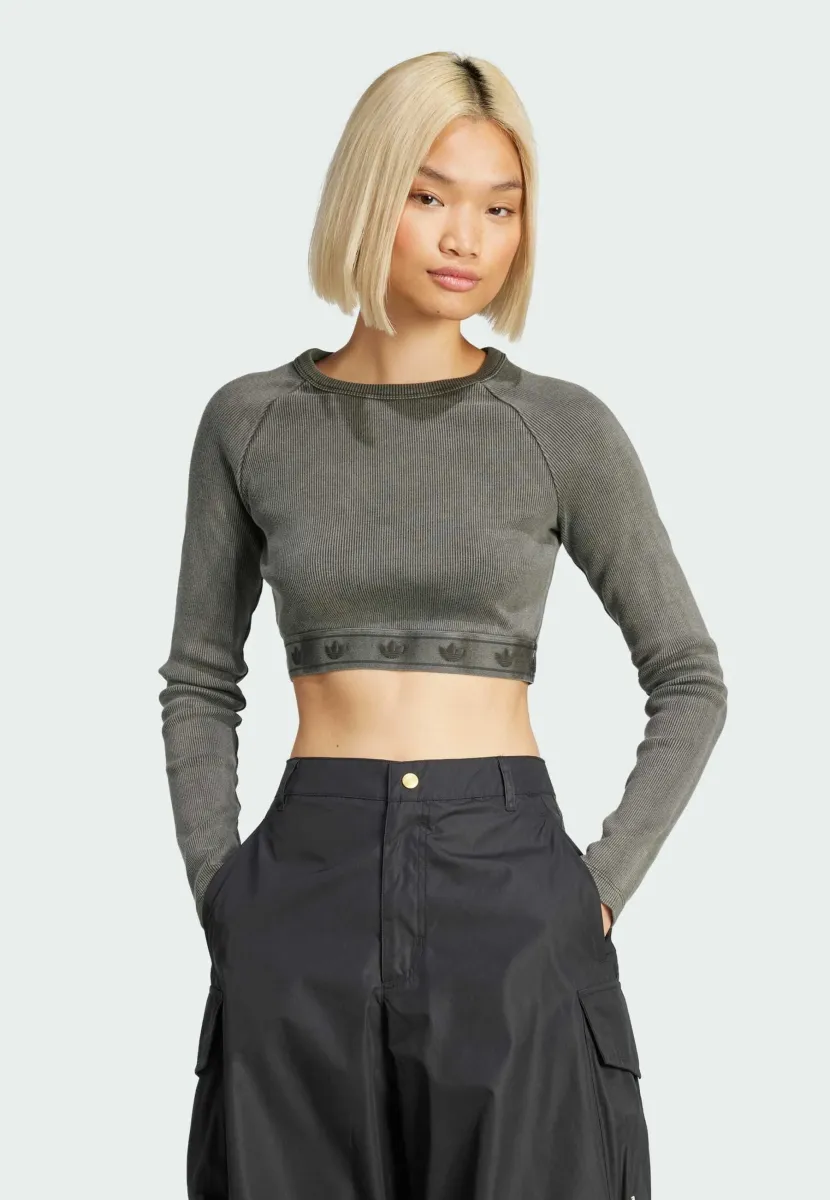 RIBBED LONG SLEEVE CROP - Langarmshirt - black