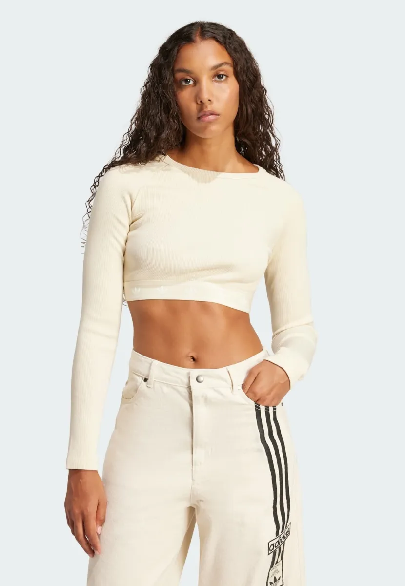 RIBBED LONG SLEEVE CROP - Langarmshirt - cream white