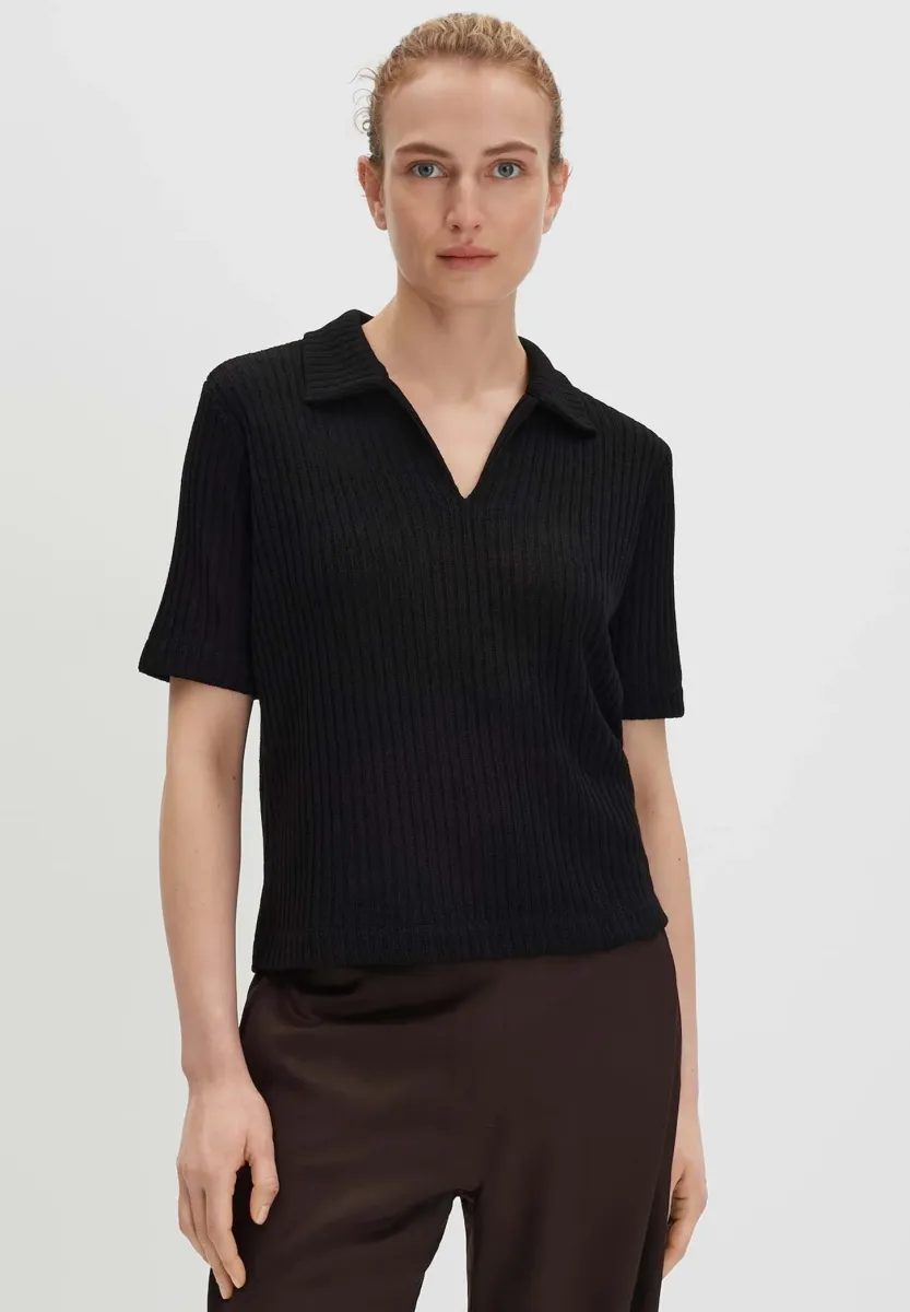 RIBBED TEXTURE - Poloshirt - black