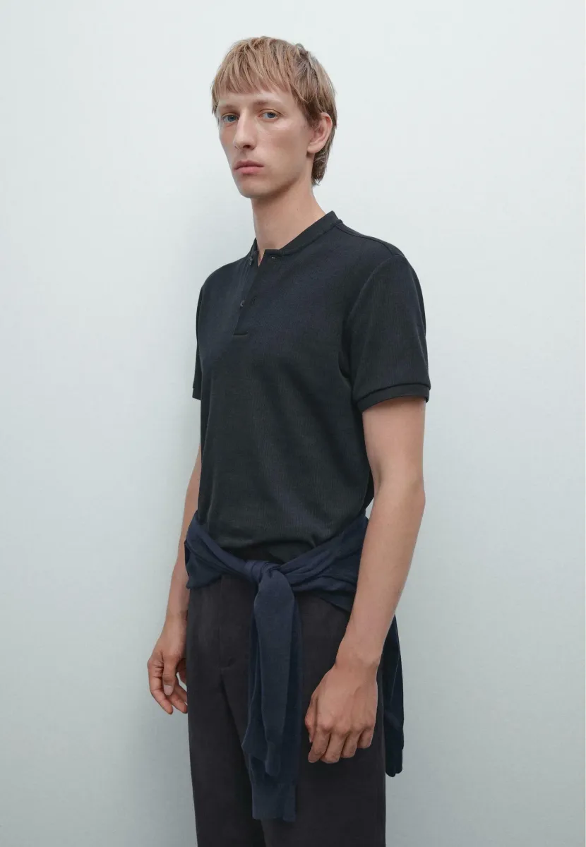 RIBBED WITH STAND COLLAR - Poloshirt - dark blue