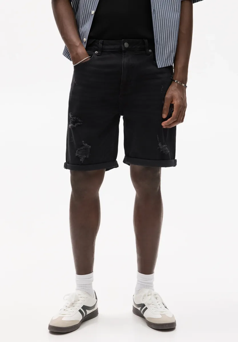 RIPPED BERMUDA  - Jeans Shorts - black