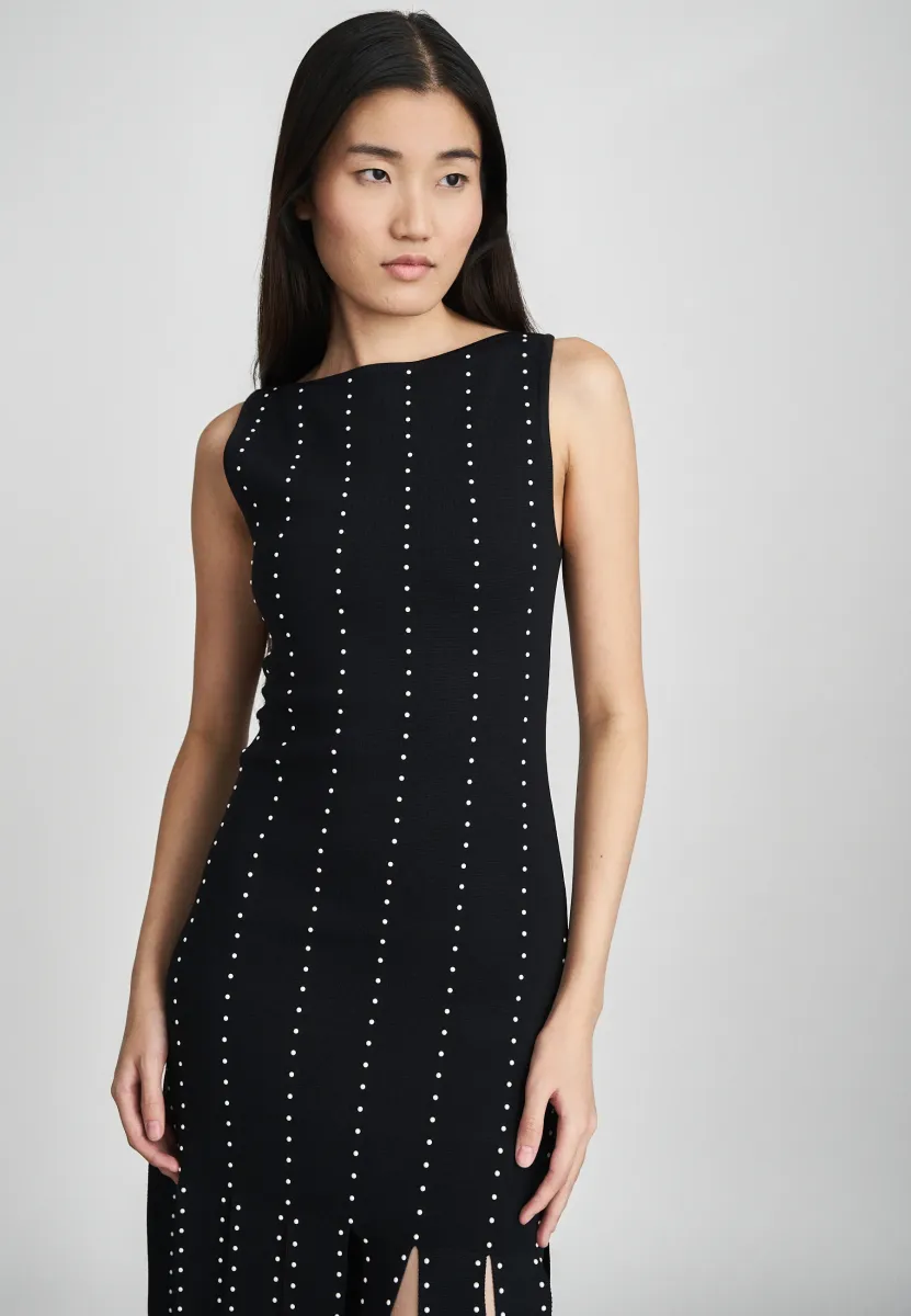 ROBE MAILLE ENCOLURE BATEAU STRASS - Maxikleid - noir