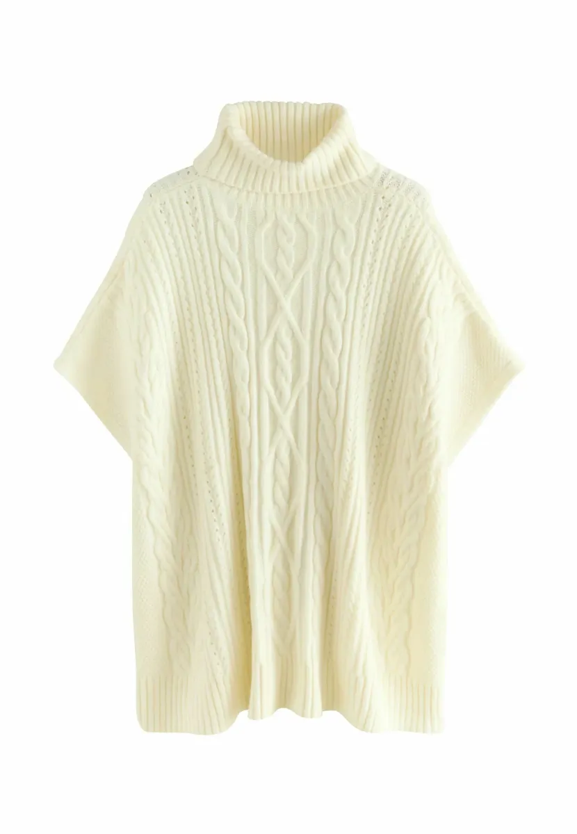ROLL NECK PONCHO - Cape - cream