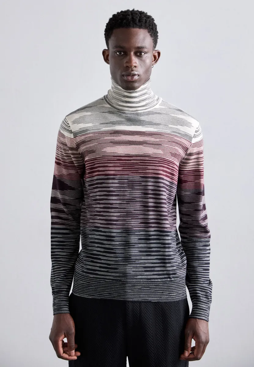 ROLL NECK - Strickpullover - beige/burgundy