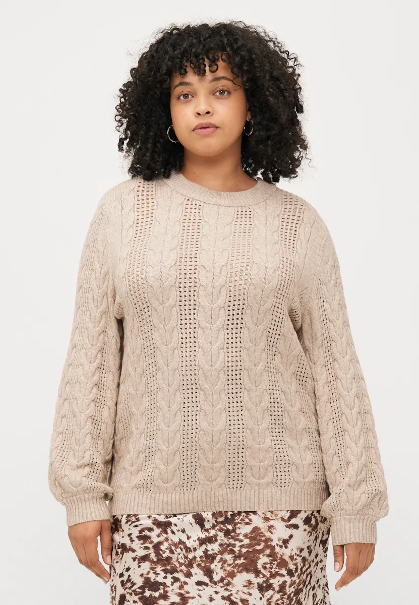 RUBINA CABLE O NECK  - Strickpullover - mocha meringue melange