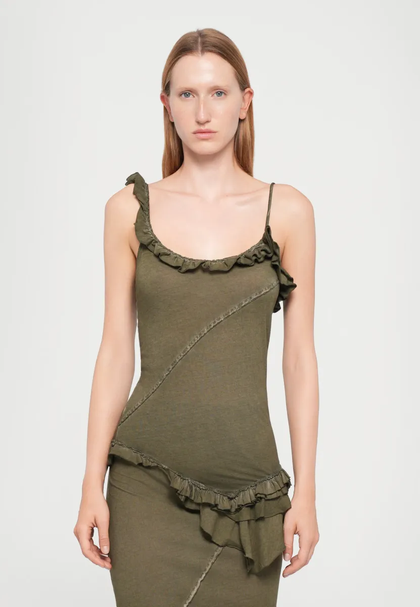 RUFFLE TOP - Top - dark olive