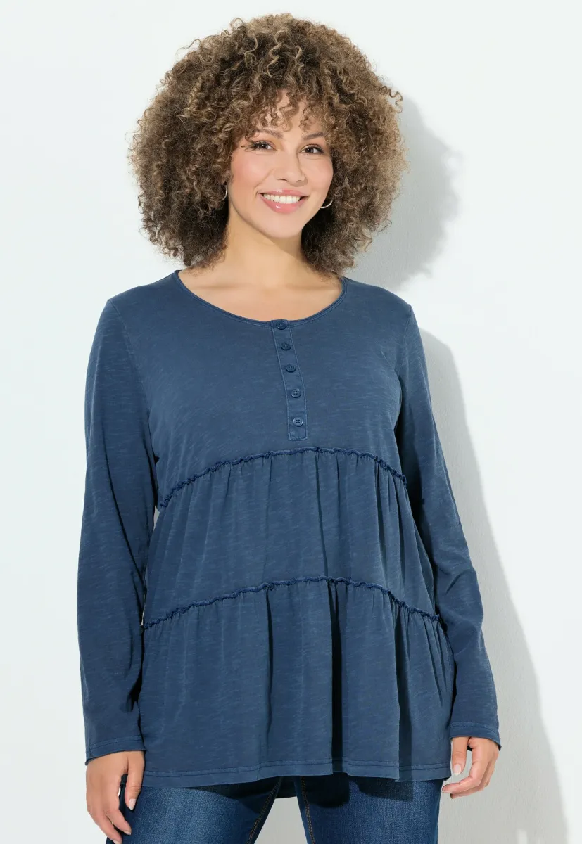 RUFFLED FLOUNCE PANEL LONG SLEEVE - Langarmshirt - ink blue