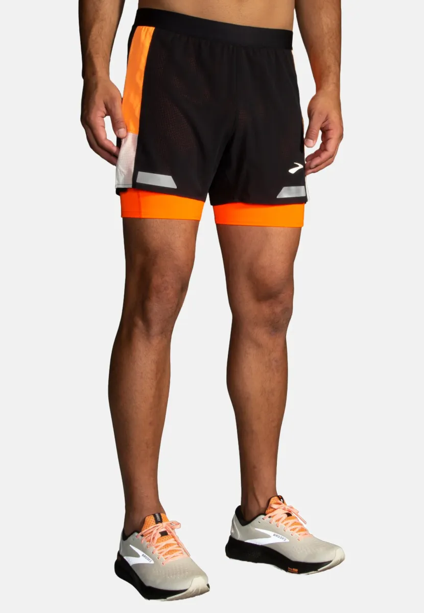 RUN VISIBLE 5" 2-IN-1 SHORT 2.0 - Kurze Sporthose - black ecru fluoro flash