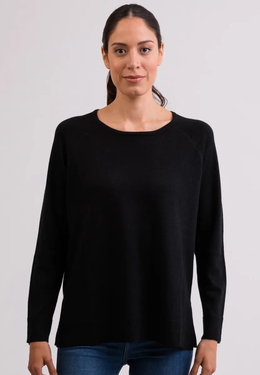 RUNDHALS MIT SEITENSCHLITZEN - Strickpullover - schwarz