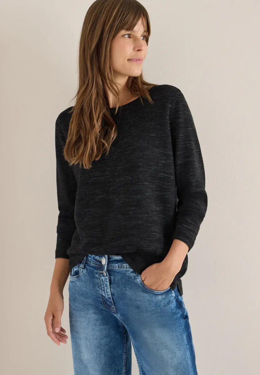 RUNDHALS STRUKTUR - Strickpullover - schwarz