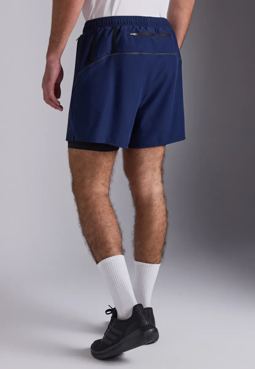 RUNNING SHORTS WITH CONTRAST DOUBLE-LAYER - Kurze Sporthose - dark blue