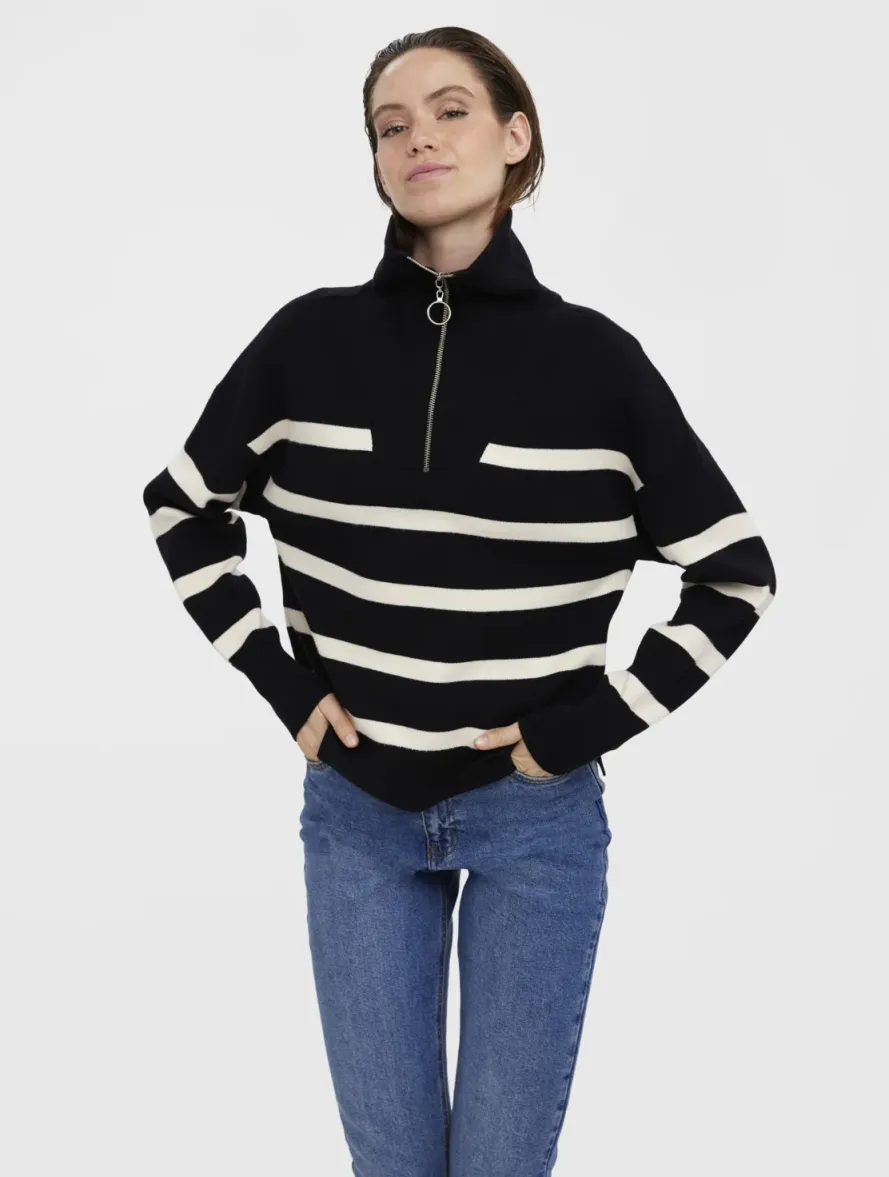 SABA STRIPE LS HIGHNECK GA NOOS - Strickpullover - black birchstripes
