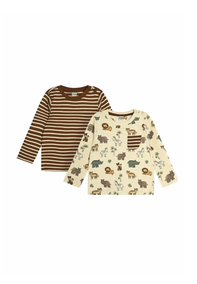SAFARI ANIMALS PRINT & STRIPE 2 PACK REGULAR FIT - Langarmshirt - natural