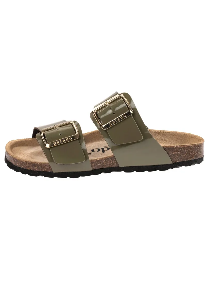 SAMOS EGS - Pantolette flach - khaki lack