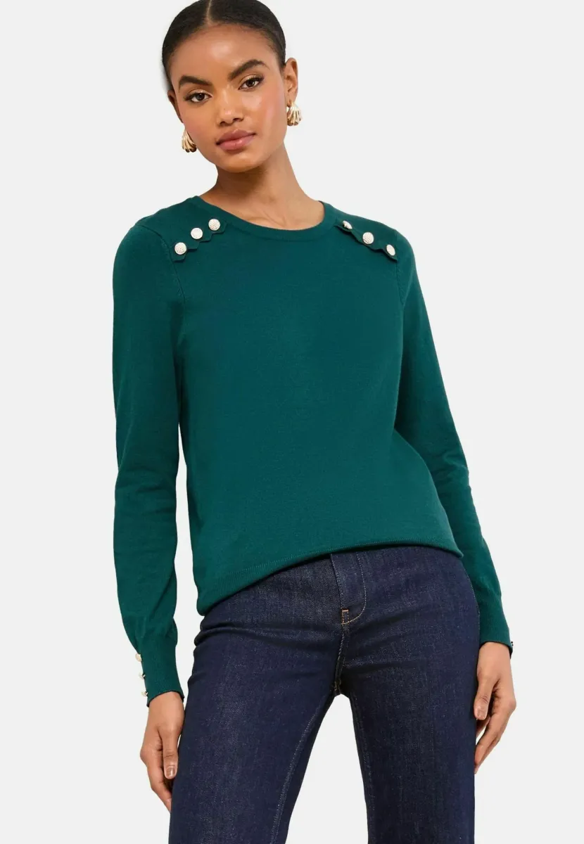 SCALLOP BUTTONED CREW NECK  - Strickpullover - dark green