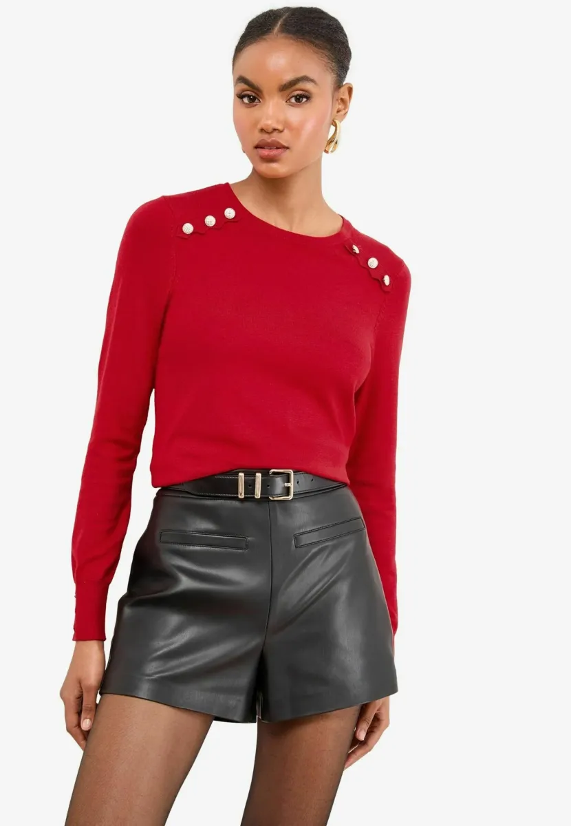 SCALLOP BUTTONED CREW NECK  - Strickpullover - red