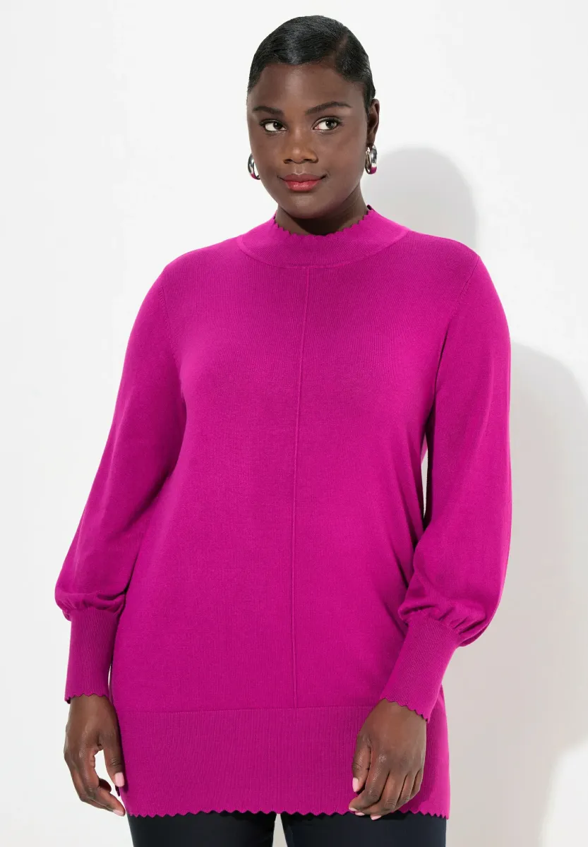 SCALLOPED HEM BISHOP SLEEVE - Strickpullover - magenta