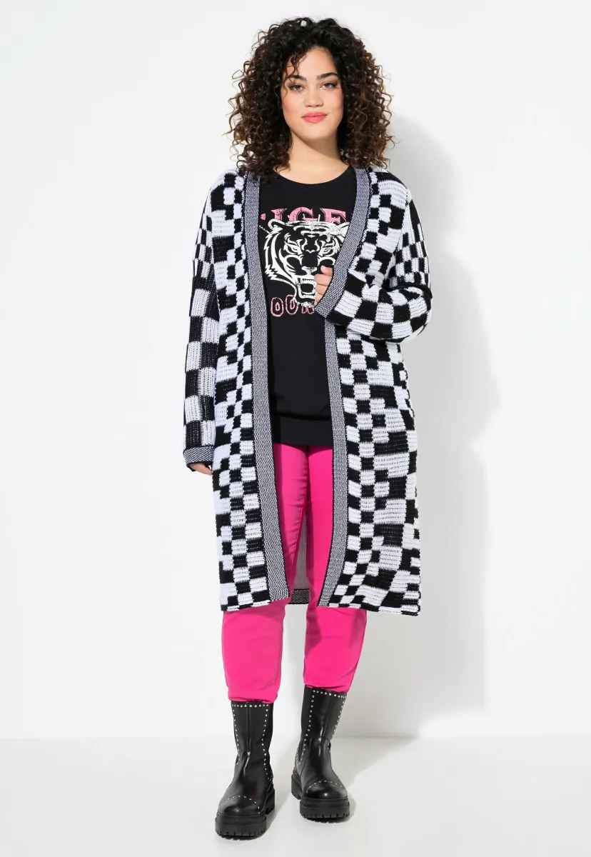 SCHACHBRETT-MUSTERMIX - Strickjacke - black