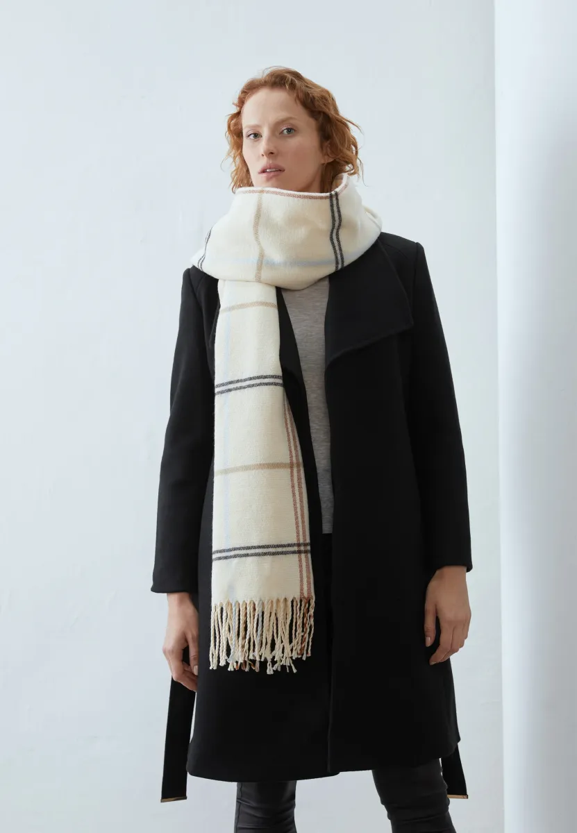 Schal - off-white,brown,blue