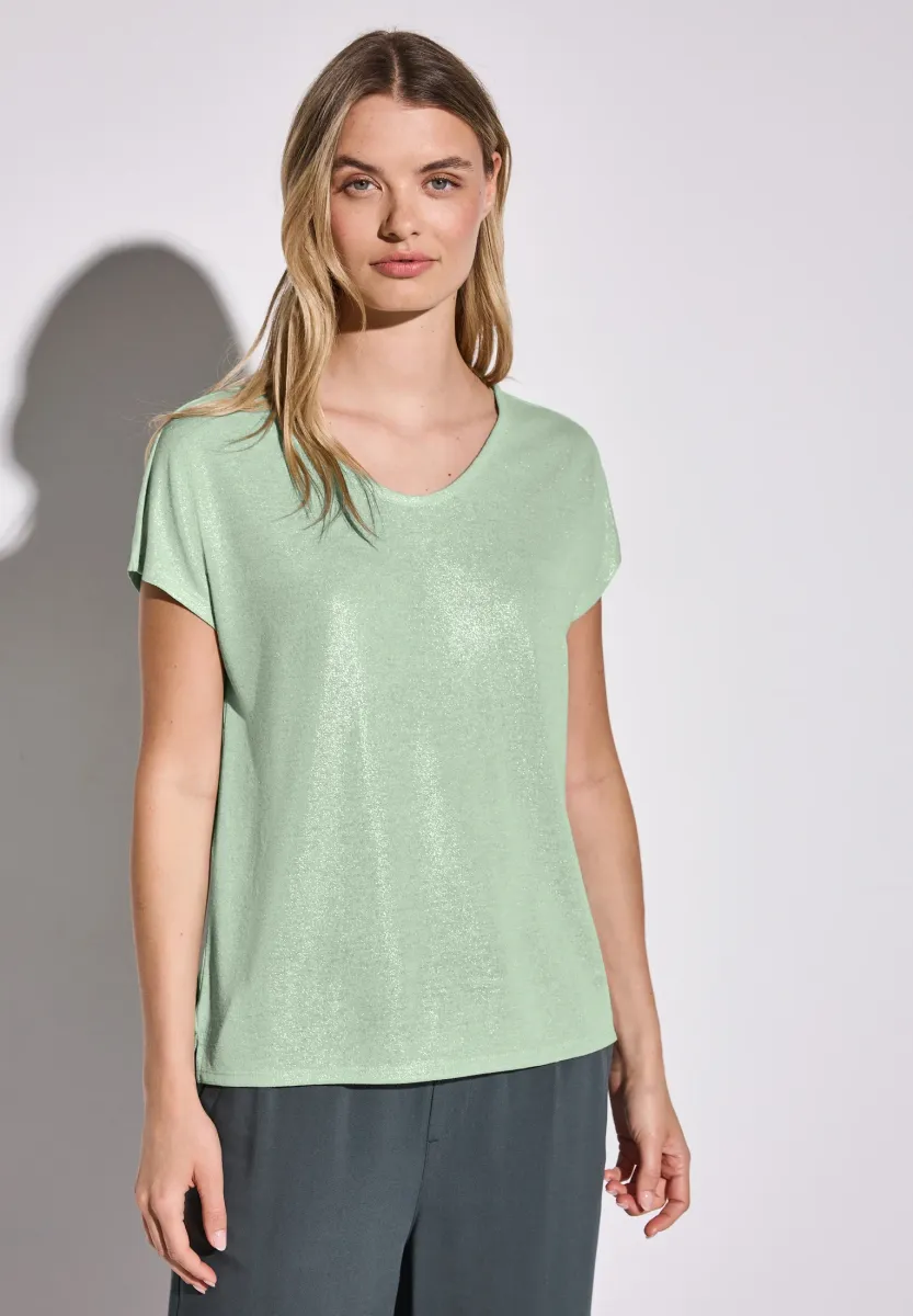 SCHIMMERNDES V-NECK - T-Shirt basic - grün