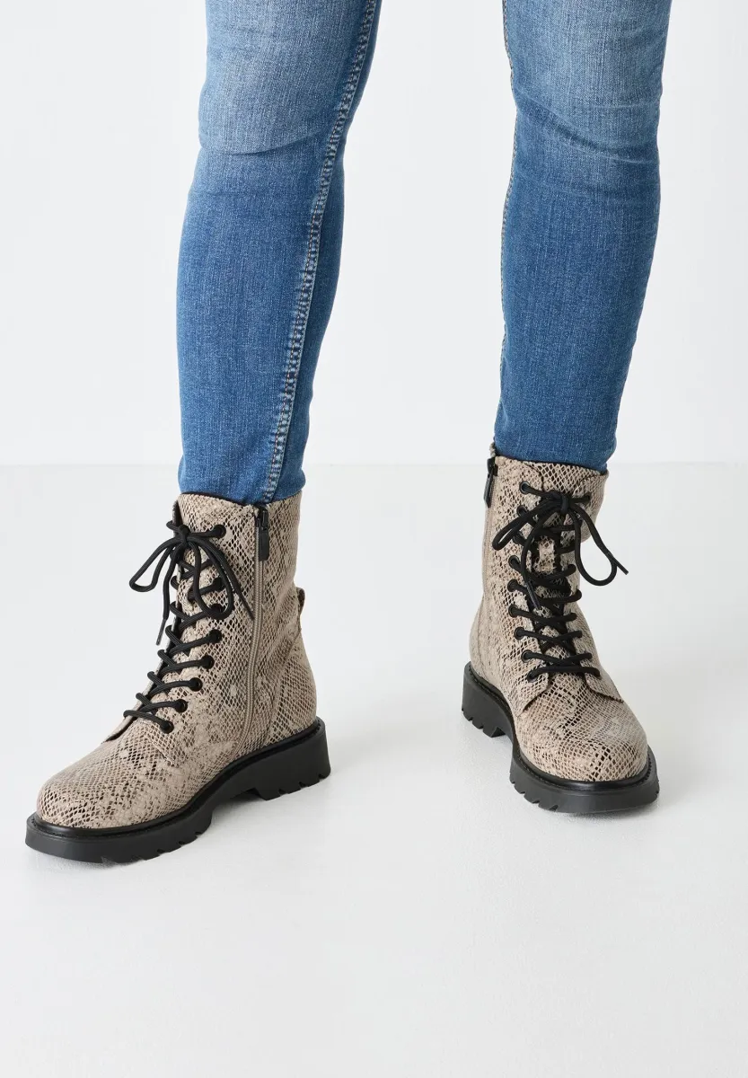 Schnürstiefelette - beige snake