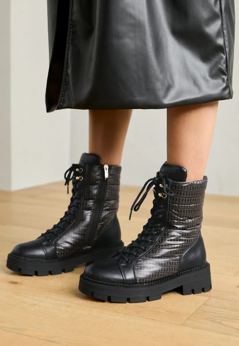 Schnürstiefelette - black combi