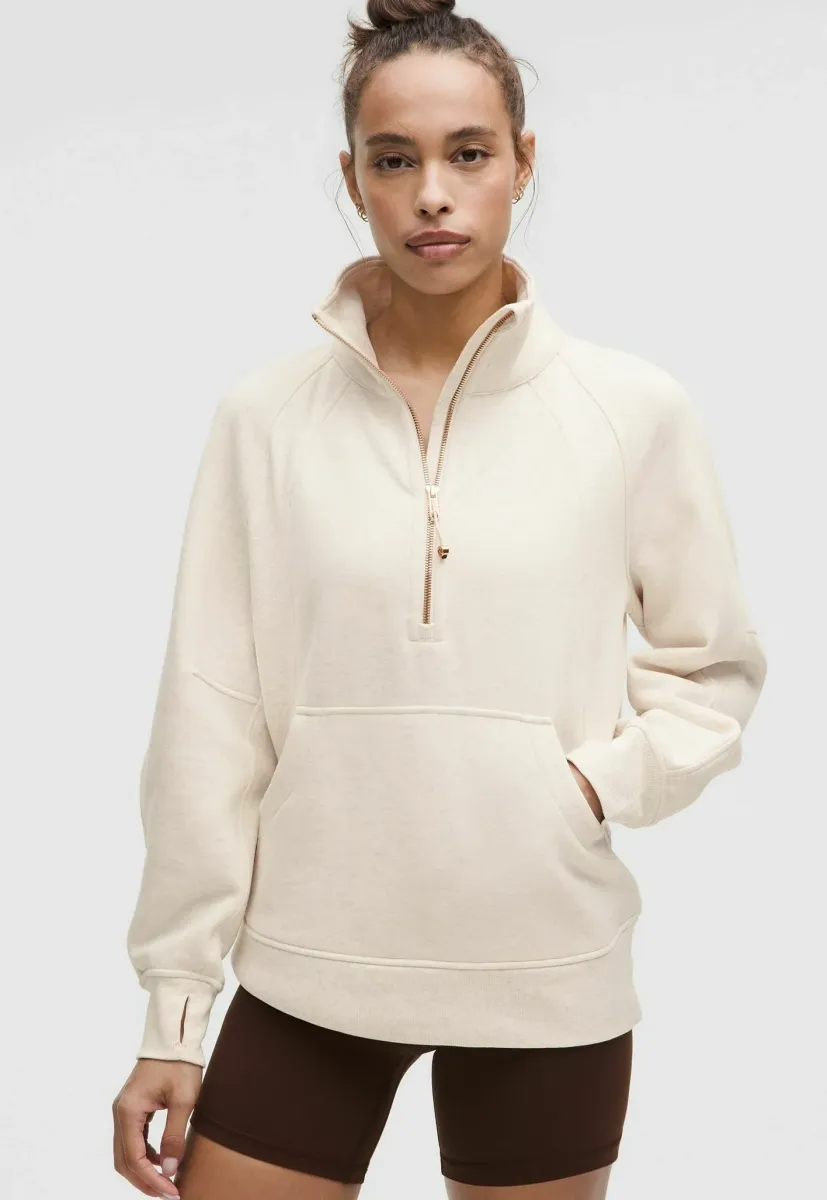 Scuba Oversized Funnel Neck Half Zip - Sweatshirt - heathered light ivory gold