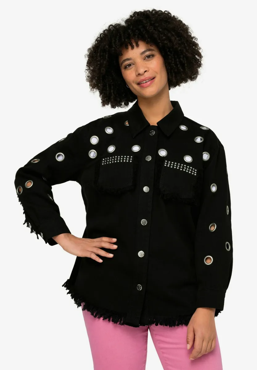 ÖSEN FRANSENSAUM LANGARM - Jeansjacke - black