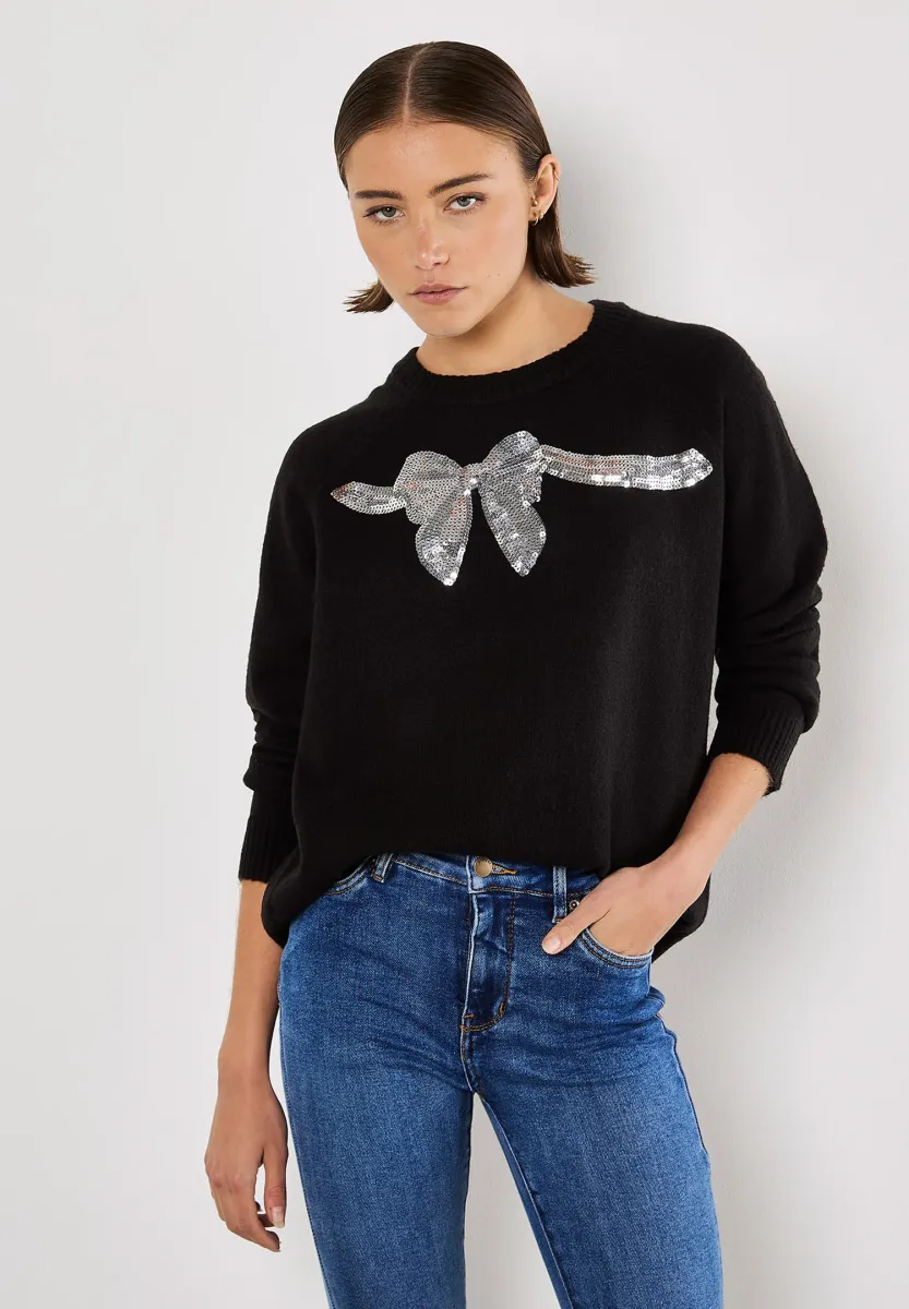 SEQUIN EMBELLISHED BOW  - Strickpullover - black