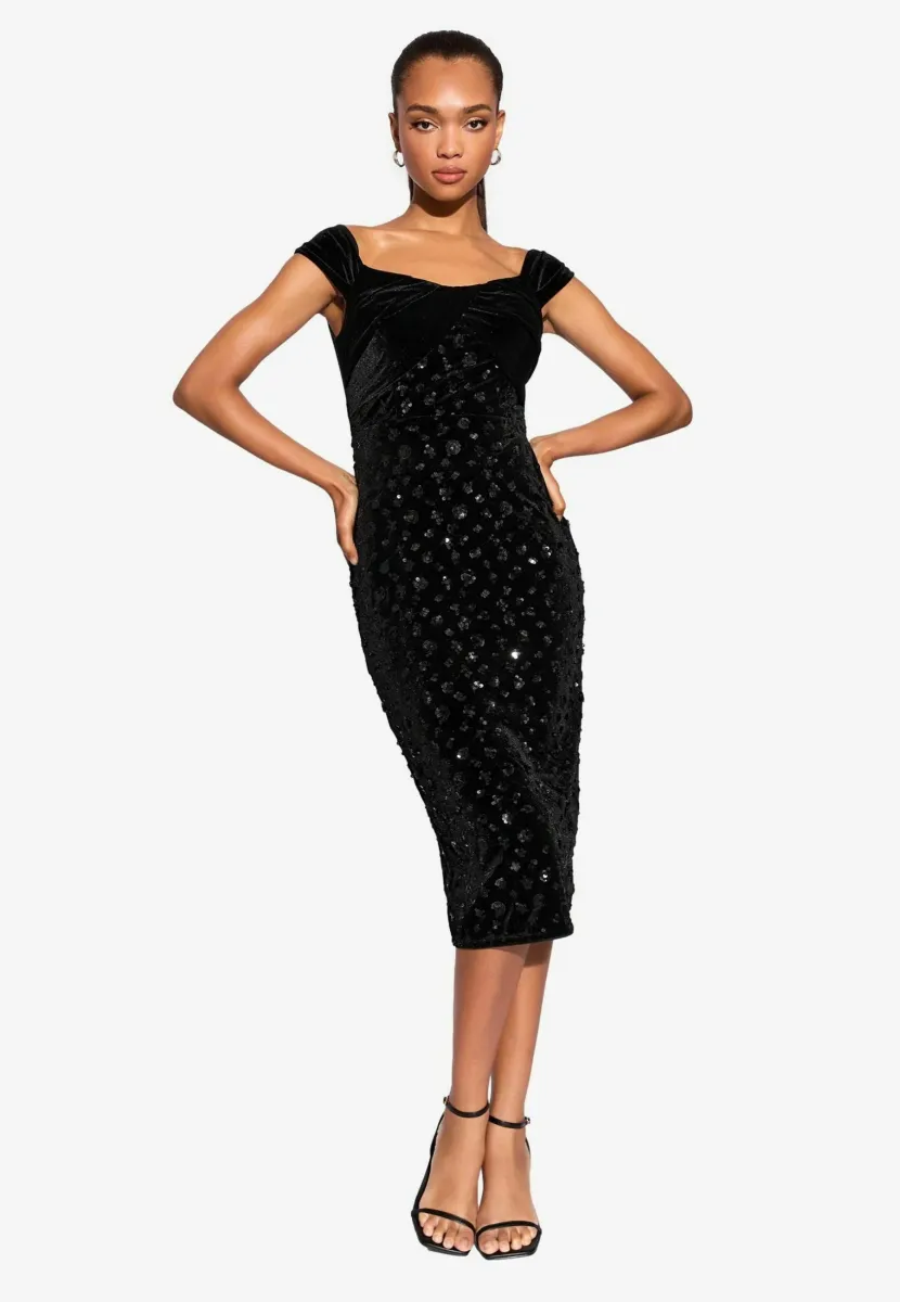 SEQUIN MIX BARDOT BODYCON MIDI - Cocktailkleid/festliches Kleid - black