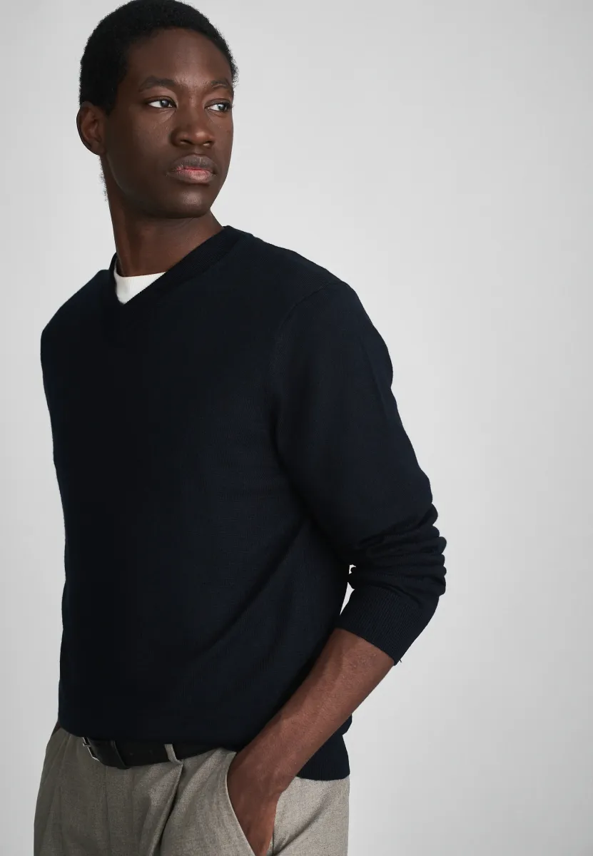 SERGE V NECK - Strickpullover - deep navy