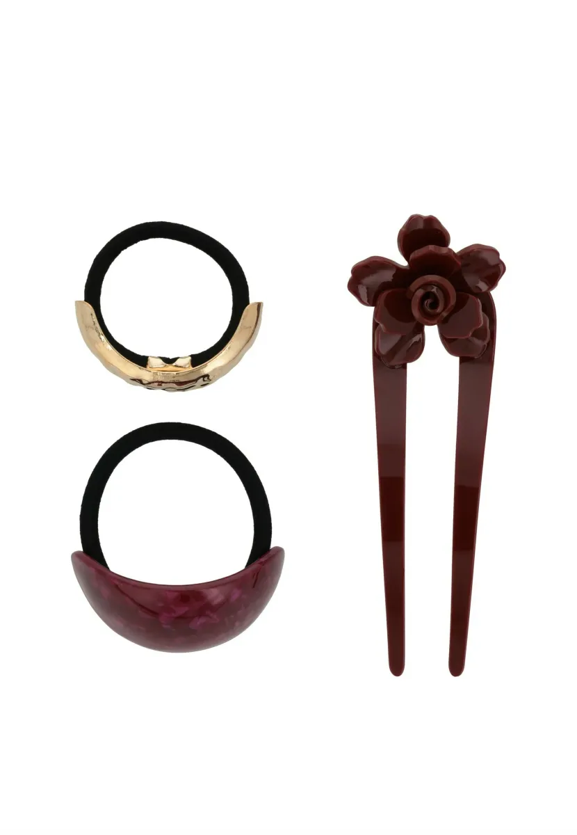SET ELASTICS AND HAIR NEEDLE - Haar-Styling-Accessoires - gold - bordeaux