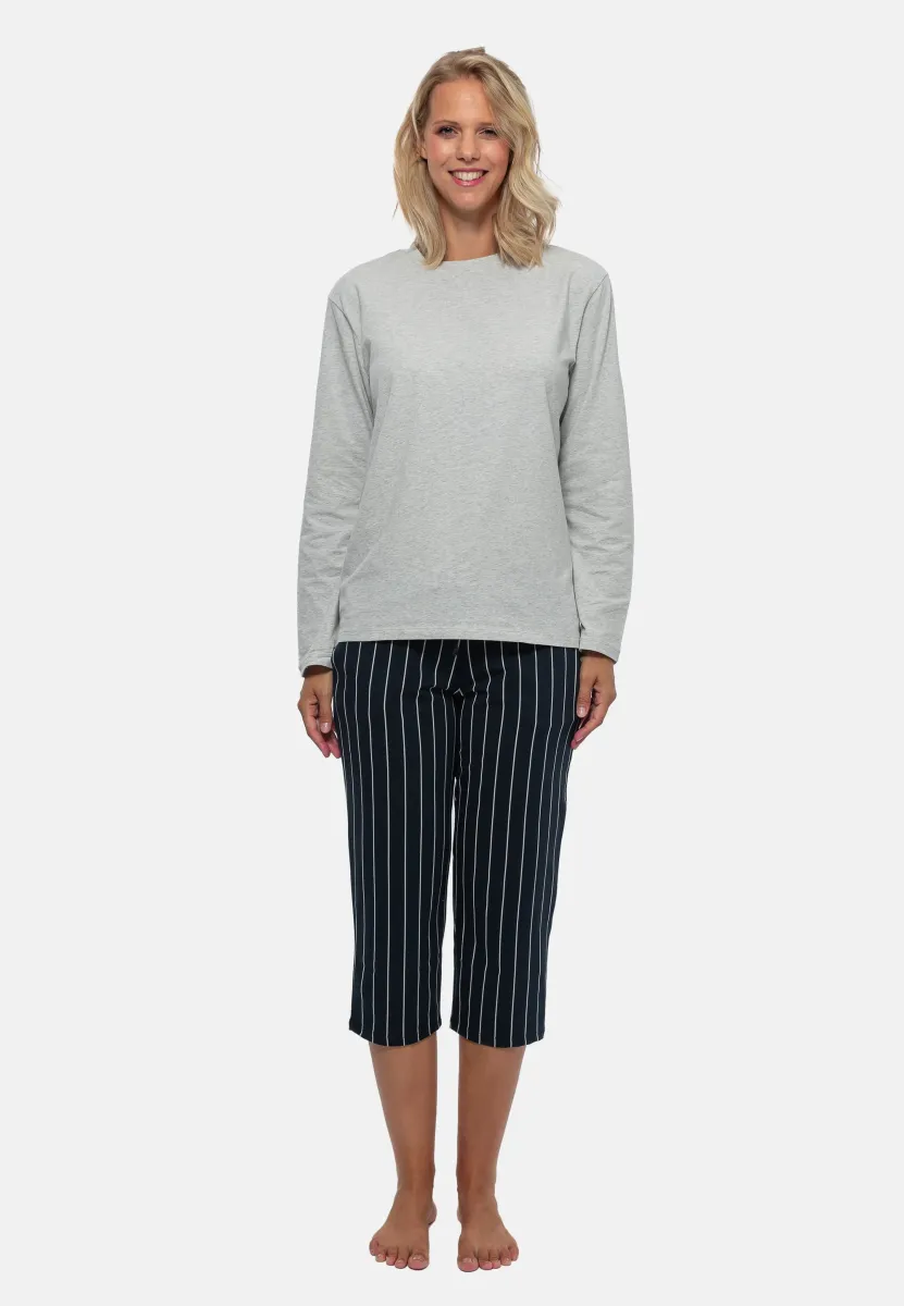 SET - Nachtwäsche Set - blau gestreift   grau