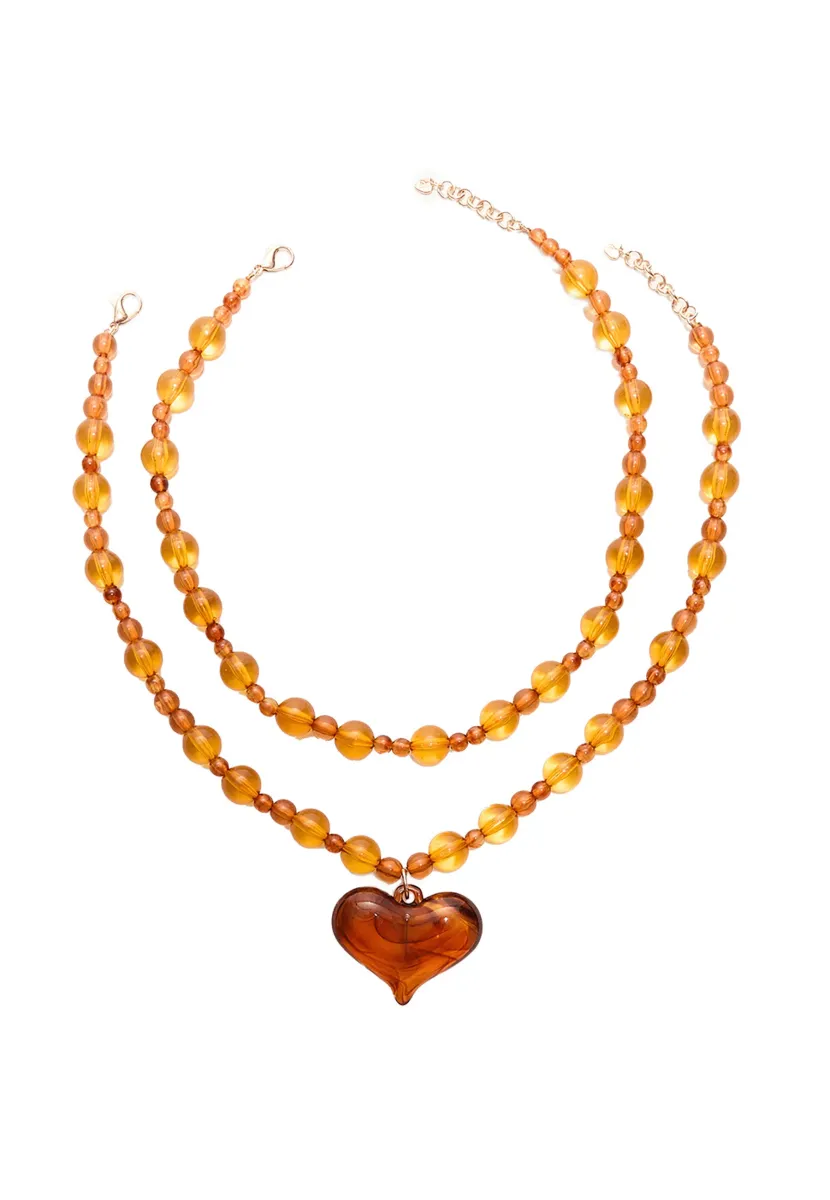 SET OF 2 BEAD AND HEART - Halskette - dark red