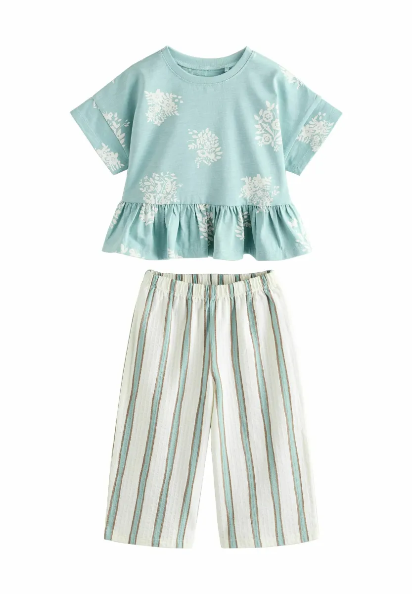 SET - Stoffhose - blue stripe flower