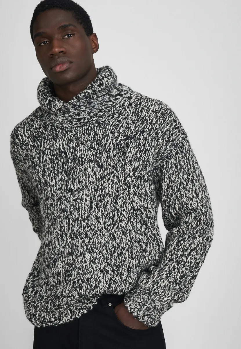SHAWL COLLAR MOULINE SWEATER - Strickpullover - black