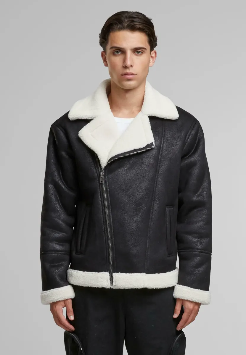 SHEARLING BIKER  - Winterjacke - black whitesand